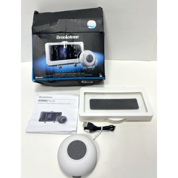 Brookstone Hydropulse Splash Proof Speaker with Shower Phone Holder Audio **READ - Picture 1 of 8